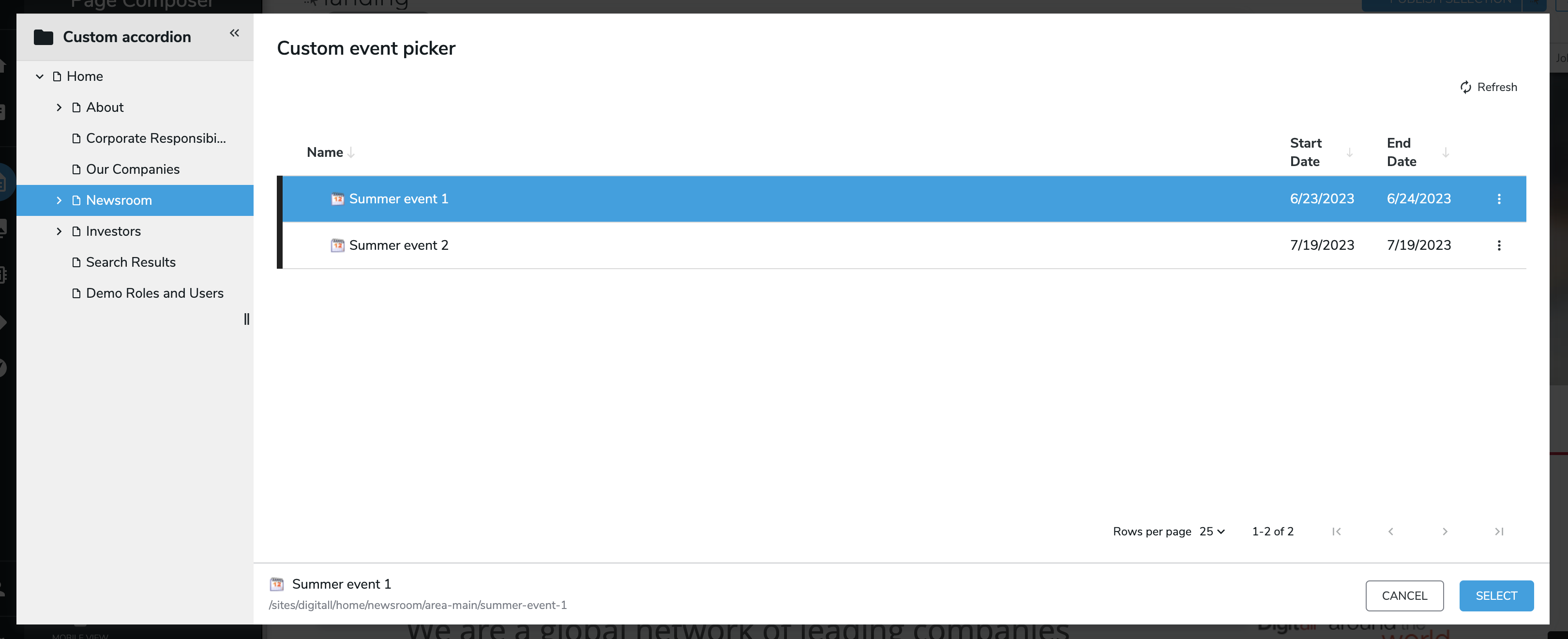 Screenshot of a customized user picker in a Jahia Content Editor interface