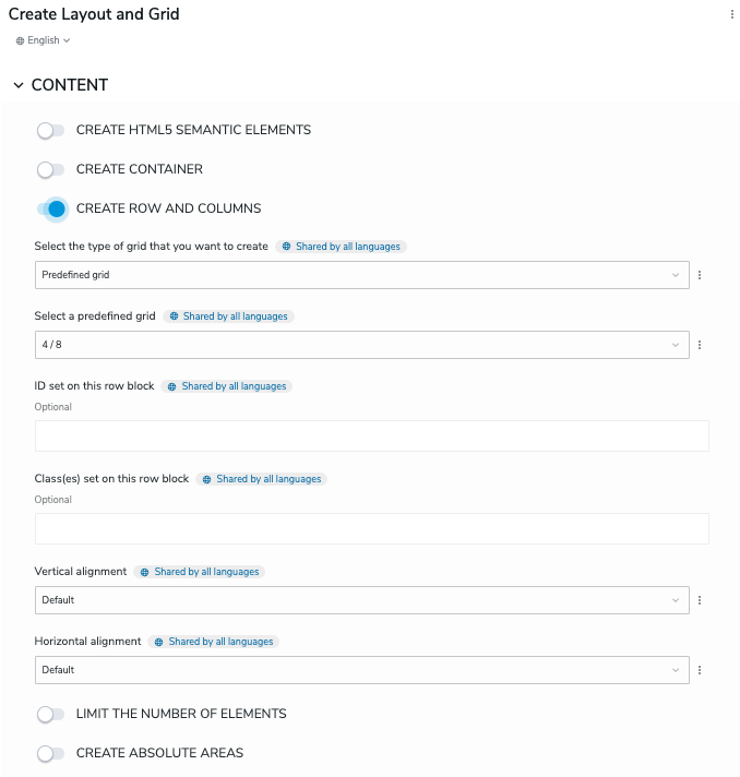 Capture d'écran de l'interface Jahia : création d'une grille de mise en page par un utilisateur métier