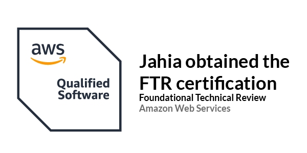 AWS Qualified Software badge next to the text: Jahia obtained the FTR certification, Foundational Technical Review by Amazon Web Services