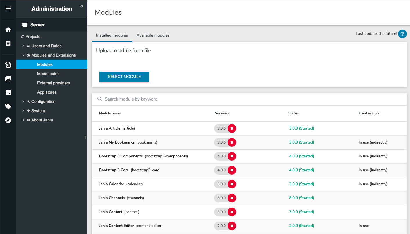 Gestion des modules et intégrations externes dans Jahia