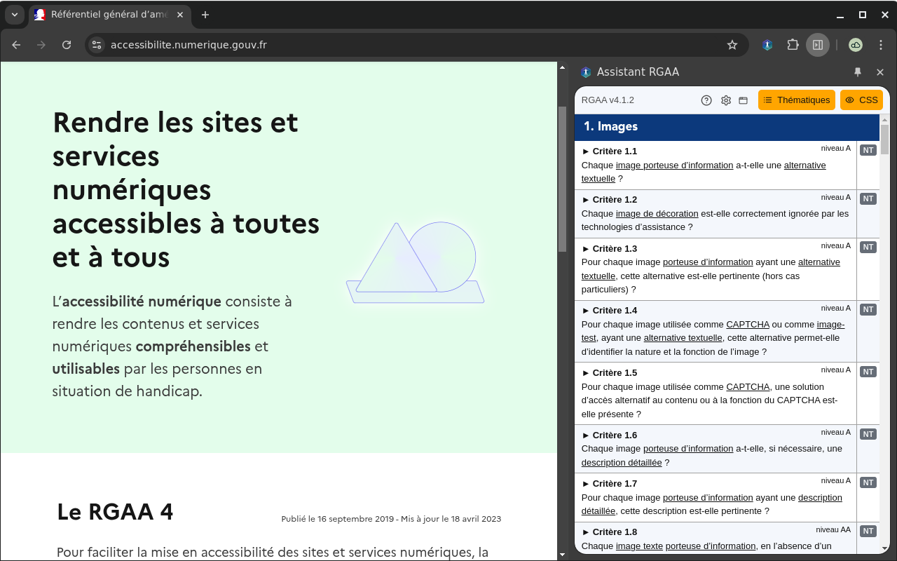 Visuel montrant l'outil de test de conformité au RGAA