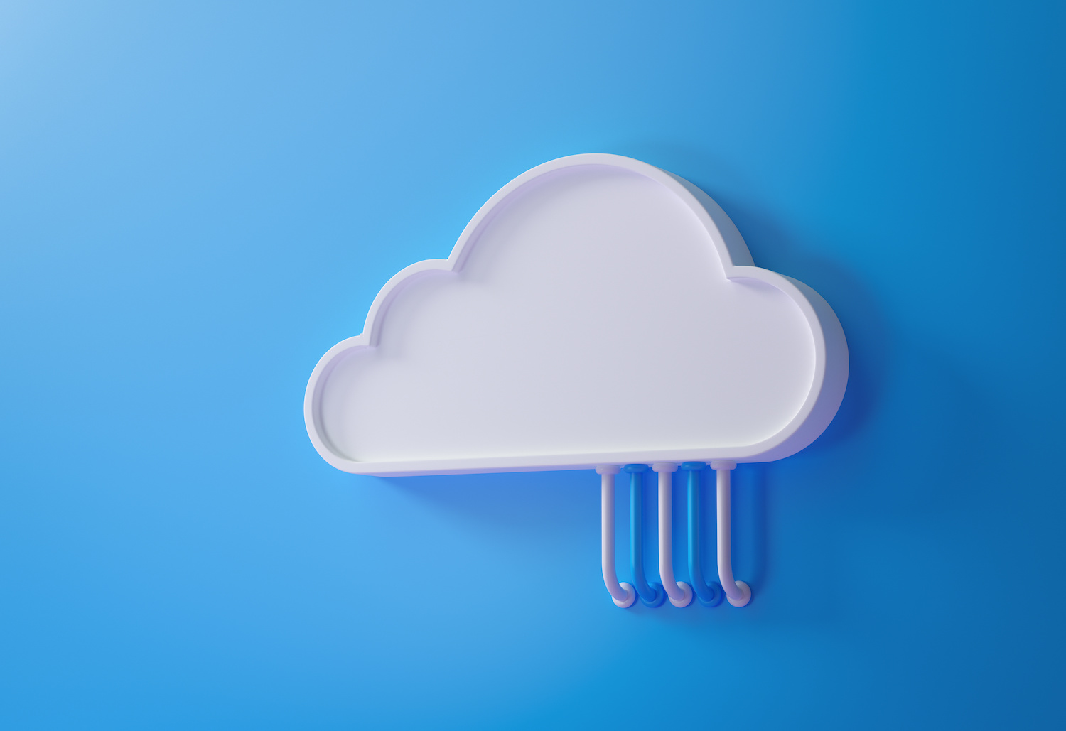 Cloud storage technology and online data storage, cloud computing, hosting white cloud with blue background. 3d render illustration