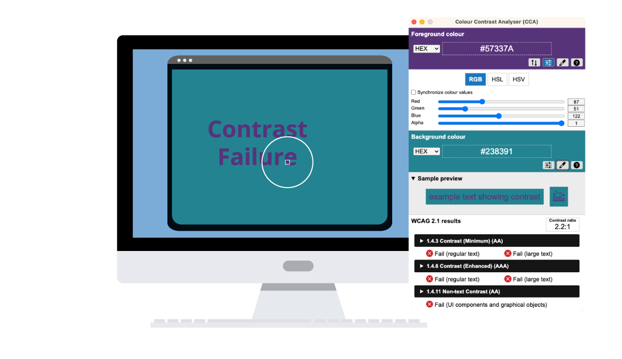 Image montrant l'outil d'analyse des contrastes Colour Contrast Analyzer