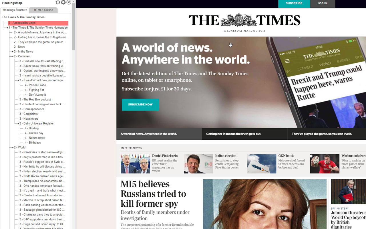 Visuel montrant l'outil de vérification de l'accessibilité web HeadingMap