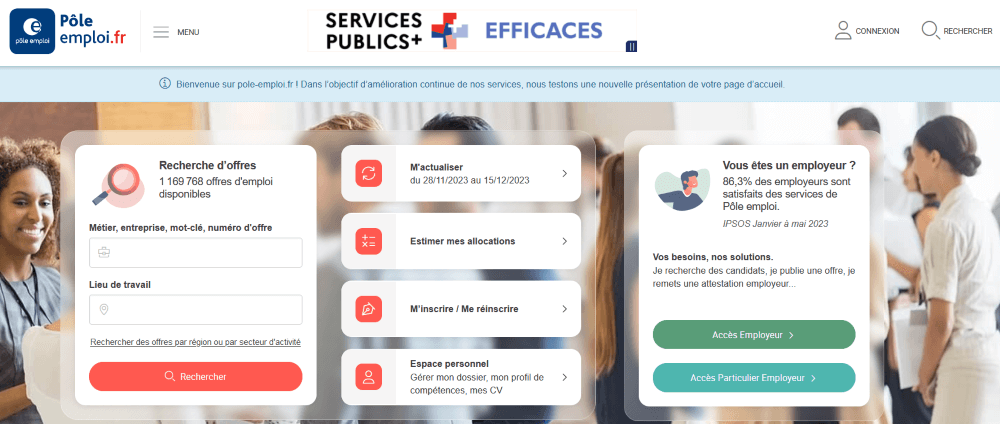Le portail web de Pôle Emploi